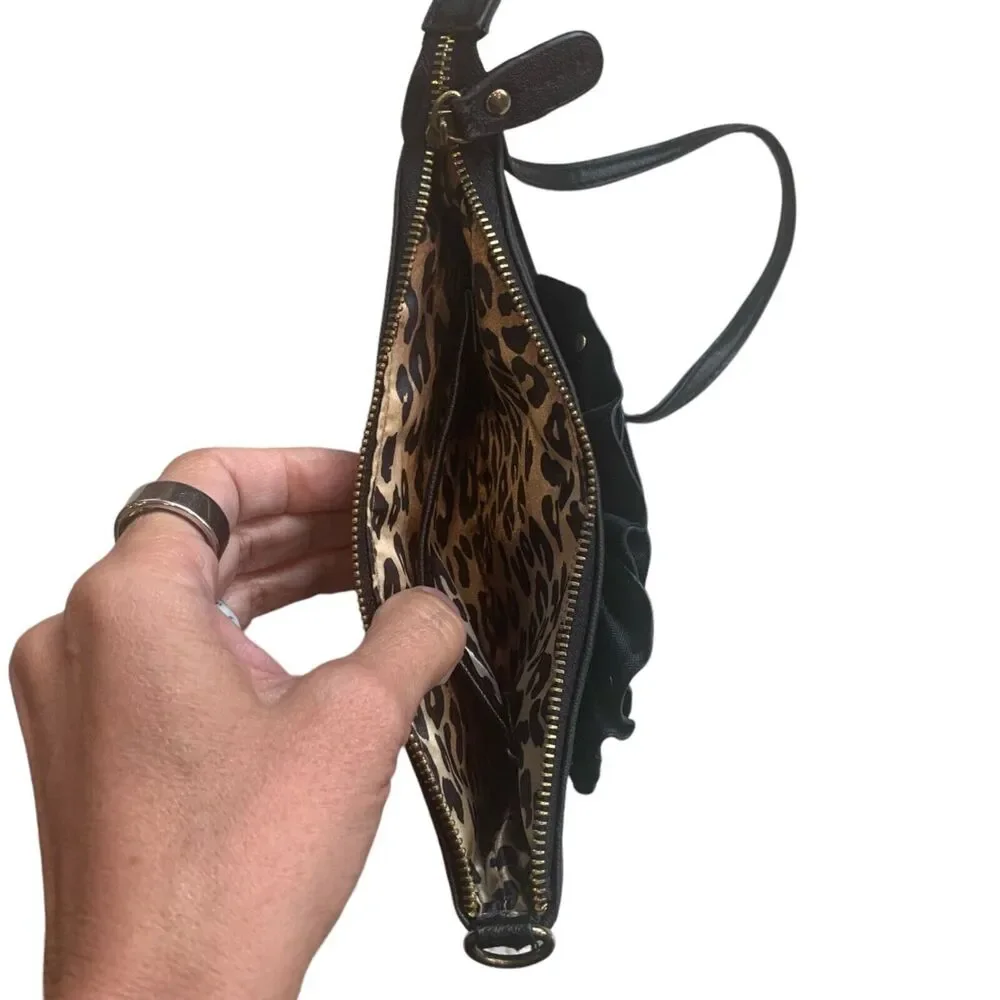 Steve Madden Black Rose Bag Animal Print Lining Wristlet Animal Print Boho